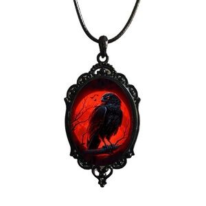 Halloween Gothic Raven Leather Cord Necklace